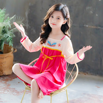 Girls night Dress Cotton childrens pajamas Little girl princess home dress Spring and Autumn Chinese style thin long sleeve home dress