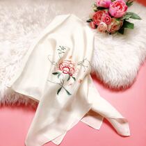 Defect sale 100% pure silk hand embroidered large square scarf pleasant White CJIN-08