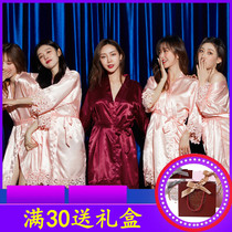 Wedding morning gown female bride bridesmaid group silk boudoir honey wedding pajamas lace nightgown bathrobe sexy party white