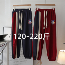 Spring Autumn Big Code Sportpants Woman 200 catty pants Pants Loose Bunch-foot splicing Pants Fat sister Harun pants