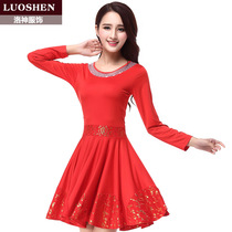 2020 new Luoshen spring summer square dance costume dress set long sleeve sequins