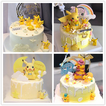 Childrens birthday cake decoration ornaments yellow pet elf Pikachu baking accessories dessert table decoration