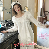 Japanese soft honey womens spring and autumn pure cotton lace pajamas princess court style home set