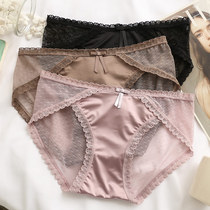 Black French lace underwear women hot temptation ultra-thin seamless girl low waist Ice Silk summer thin model