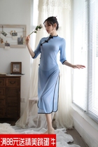 New Mood Lingerie Republic Wind Qipao Uniform Qipao Dress Woman Summer Seductive Temptation Thin Overdraft Belly Long Skirt Pyjamas