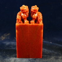 Zhejiang red stone carving boutique gold stone seal cutting collection clever color seal antique collection ancient animal seal hand-carved