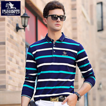 Legend Paul Spring autumn new mens long sleeve T-shirt pure cotton shirt collar striped polo shirt male blouse Inn wind