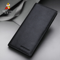 Scarecrow mens wallet long leather ticket holder European and American first layer cowhide candy wallet Clutch bag mens leather wallet