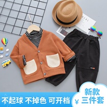 Male Baby Autumn Clothing Suit Boy Spring Autumn Handsome Kid Knit 4 Cardiovert Three Sets 1-3 Year Old Baby Boy Clothes