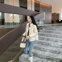 Beige stand-up collar down jacket womens short 2021 early autumn and winter new casual small light jacket