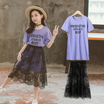 Girl Suit Short Sleeve T-shirt Dress Lace Dress Lace Half Body Dress Summer Dress 2020 New Korean Version Children