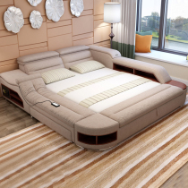 Fabric bed Double bed Modern simple tatami cloth bed Master bedroom wedding bed Pneumatic storage technology cloth Tatami bed