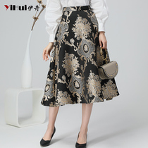 Autumn Winter Dress New Half Body Dress Jacquard a large swing mid-length skirt Winter thickened Retro female half skirt