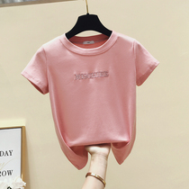South Korea Pink Short Sleeve 2020 New Womens Summer Workout Short T-shirt pure cotton tight skinny and half sleeve blouse