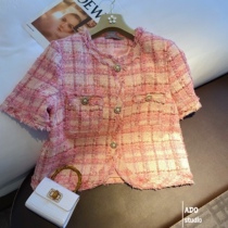 Pink Fashion Short name Yuanyan Xiaoxiang Wind jacket 2022 Summer new womens slim temperament Coarse Flowers Short blouses