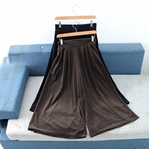  D03085 Japanese single boutique autumn new Japanese rear elastic high waist thin women solid color gold velvet wide leg pants