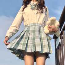 Summer jk uniform skirt genuine full set of college style school uniform set Japanese students pleated skirt original class dress grid skirt