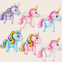 4D Standing Unicorn Cartoon Styling Balloon Birthday Party Balloon Decoration Arrangement Can Stand Flying Horse Balloon