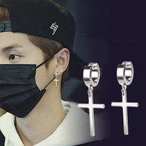 Korean version of cross earrings male tide single personality temperament cross earrings anti-allergic Street Creative earrings