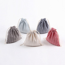  Coarse cotton linen Japanese-style yarn-dyed striped storage drawstring Tea gift clothing finishing bag three-piece set