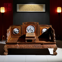 Yimeng Yum Sheng micro-concave Dalbergia red sour branch Luohan bed clear-style carved lion seven screens mahogany sleeping with marble furniture