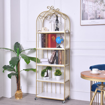  Nordic wrought iron shelf Living room Golden marble display rack Multi-layer storage bookshelf partition shelf floor
