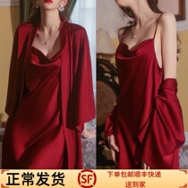 Silk sling nightdress nightgown sexy suit high-grade silk red wedding pajamas bridesmaid bride dressing gown