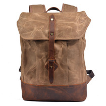 Qiguxi trendy fashion backpack for men's and women's schoolbags computer bag retro antifouling waterproof wax cloth travel backpack