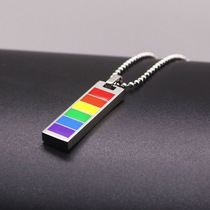 Rainbow rectangular 7 color necklace female tide Net Red simple temperament couples ins hip hop mens chain accessories pendant