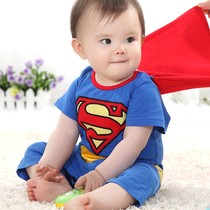 Childrens summer baby one-piece clothes for men and women baby Superman modeling clothes Pure cotton photo baby harem climbing clothes