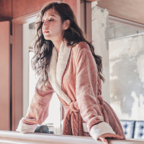 Nightgown autumn and winter thick coral velvet flannel Japanese bathrobe couple long men ladies plus velvet and wind pajamas