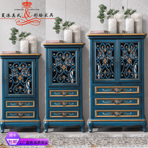 American Personality Furniture Countryside Retro Hand-painted Solid Wood Wine Cabinet Imitation Ancient Large Capacity Lockers Bookcase Desk Side Cabinet