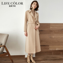 Very simple style Heben woolen coat 2020 autumn and winter super long knee slim thick double-sided wool coat women