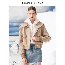 Sugar force winter new European and American womens retro houndstooth fashion large lapel loose short wool coat