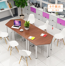 Creative trapezoidal conference table negotiation table art training table combination high school primary school students counseling desks and chairs double table