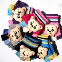 Autumn and winter New cute cartoon Three-dimensional cute bear rabbit wool blend thickened warm half finger childrens gloves