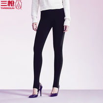 Three guns plus velvet warm pants womens pedal pants thick middle waist black medium thick Foot Foot one pants autumn and winter 60841D