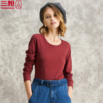Three Guns Autumn Clothes Womens base shirt Shu Wande Velvet Round Neck base shirt Autumn Thermal Underwear 23178