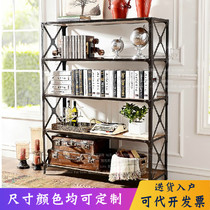 American LOFT retro iron art as old shelving solid wood floor bookshelf display shelf bookcase shelving shelving
