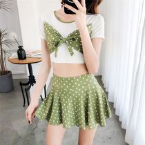 Split swimsuit female fairy Fan Xian thin belly cover student small fresh avocado green girl wave point half sleeve small fragrance