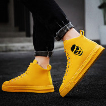 Autumn and winter Joker casual Starry Sky Plus velvet high trendy shoes mens shoes yellow canvas board shoes Korean trend high bang cloth shoes