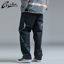 GUUKA black straight pants mens Tide brand early spring youth Japanese hip hop print multi-pocket overalls loose