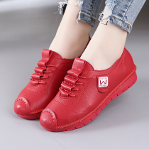 2020 spring and autumn new large size leather shoes womens velvet two cotton shoes soft-soled maternity shoes flat shoes versatile mother shoes