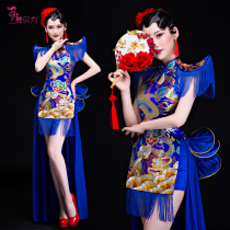 Chinese Feng Shui inspiring drum suit performance costume waist drum team dress female adult classical dance summer modern performance suit