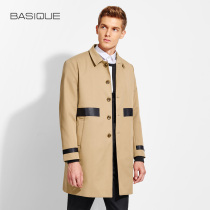 Yuanben Ribbon Decorative Windbreaker Autumn Dress Slim Casual British Men Long Coat Tide