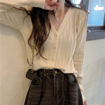 Knit womens summer thin model 2021 New loose slim vneck cardigan outer long sleeve coat tide