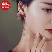 Phoenix Nirvana earrings female butterfly strawberry Crystal tassel earrings suitable for face round 2021 New temperament long model