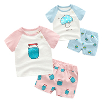 Newborn suit pure cotton summer clothes baby out to suit 0-1-year-old baby two sets short sleeve clothes pants summer