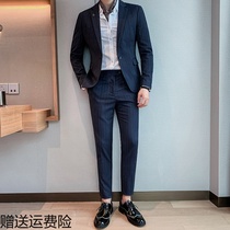 Striped suit mens suit one-piece social Yuppie fashion suit two-piece slim Korean formal jacket trend
