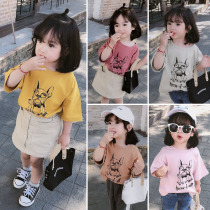 2022 female childrens clothing spring and summer new dog Korean leisure childrens short sleeve T-shirt female baby base shirt coat tide